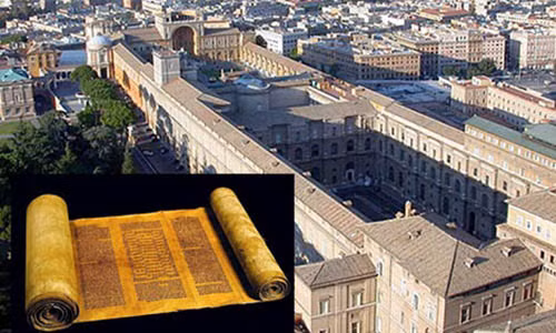Thành Quốc Vatican, quốc gia có chủ quyền, nằm ngay trong lòng thành phố Rome, Ý và Một tập bản thảo cổ xưa tại Kho lưu trữ Vatican (ảnh nhỏ).