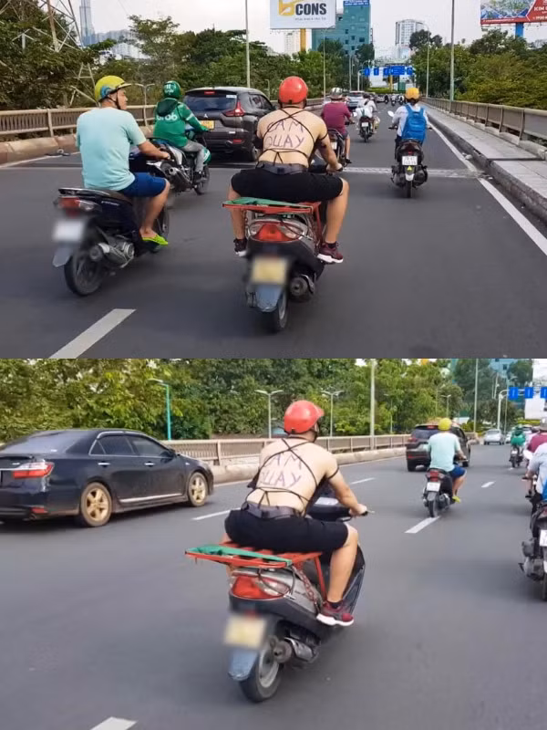 Dù rất ngại nhưng anh vẫn tiếp tục hoàn thành nốt thử thách được cho là bắt trend cô gái ăn mặc hở lưng nổi tiếng thời gian qua. Ảnh: Chụp màn hình