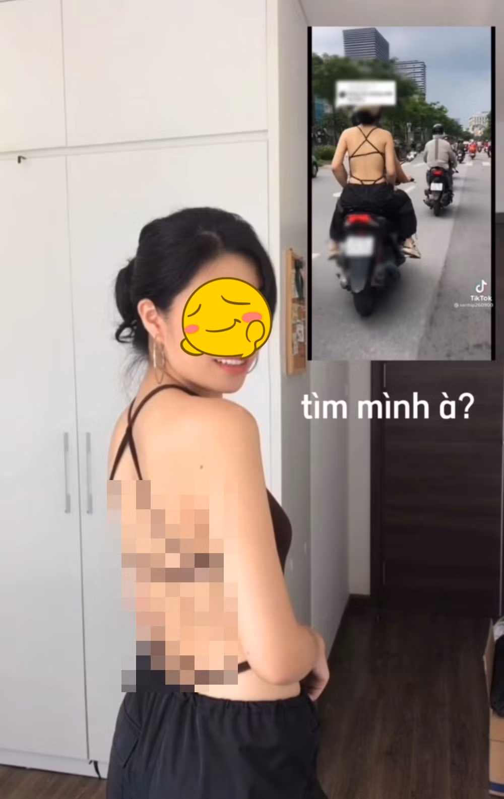 Trong ảnh, cô gái mặc một chiếc áo với phần lưng gần như hở hết, chỉ có những chiếc dây áo bé tí. Đoạn clip nhanh chóng nhận về nhiều phẫn nộ bởi cách ăn mặc phản cảm của cô gái này khi đi trên phố đông người qua lại.