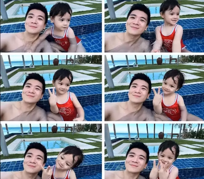 Hình ảnh lập tức gây chú ý vì sự đáng yêu của cậu bé. Đây cũng là khoảnh khắc hiếm hoi Gấu xuất hiện trong đám cưới của chú Vinh Quang.