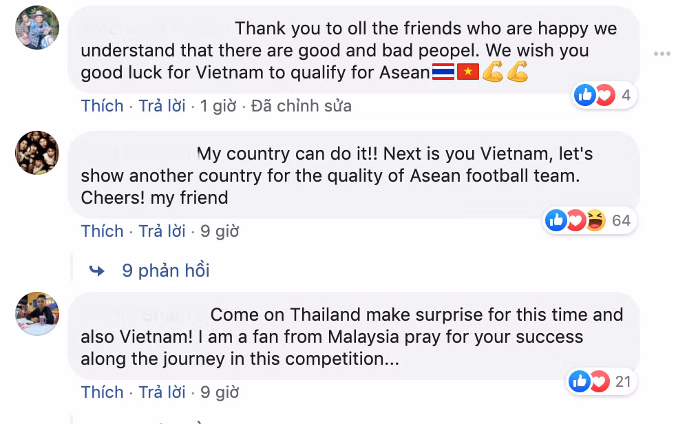 Bên cạnh đó, nhiều người hâm mộ Thái Lan cũng nhiệt tình cổ vũ U23 Việt Nam để hai đội tuyển sớm có cơ hội đối đầu. Từ lâu, Thái Lan và Việt Nam đã được coi là những đối thủ đầy duyên nợ trên các đấu trường khu vực và châu lục.