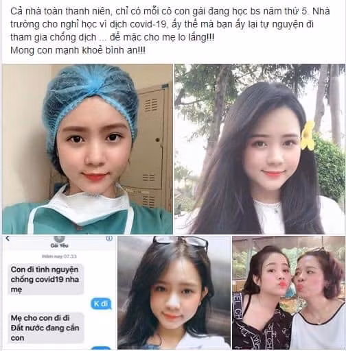 Mới đây, trên diễn đàn của trường ĐH Duy Tân có chia sẻ một bài viết về nữ sinh viên năm thứ 5 khoa Y của trường xung phong tới khu cách ly Covid-19 để làm việc. Thông tin này do tài khoản được cho là mẹ của cô nàng đăng tải kèm dòng trạng thái: "Nhà trường cho nghỉ học vì dịch, ấy thế mà bạn ấy lại tự nguyện đi tham gia chống dịch, để mặc cho mẹ lo lắng. Mong con khỏe mạnh, bình an".