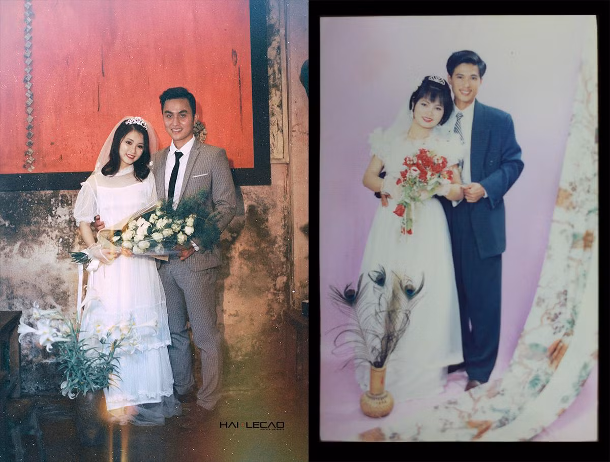 Bộ ảnh cưới được chụp theo phong cách thời "bố mẹ anh" vừa lưu giữ được kỷ niệm lại vừa cực hay ho, không tốn kém.