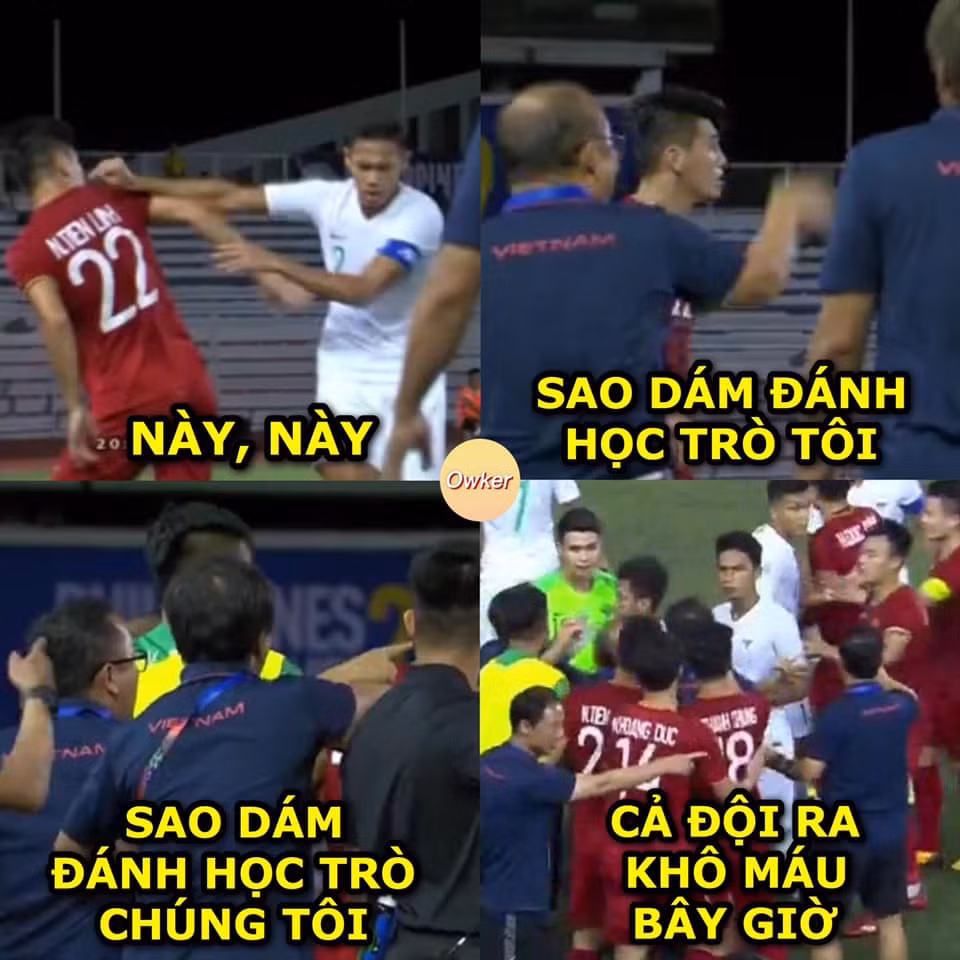 Trong pha va chạm ở cuối hiệp 2, các cầu thủ U22 Indonesia khiến HLV Park Hang-seo "nóng máu" đến nỗi phải lao ra sân, quyết "ăn thua" khiến người hâm mộ bật cười.