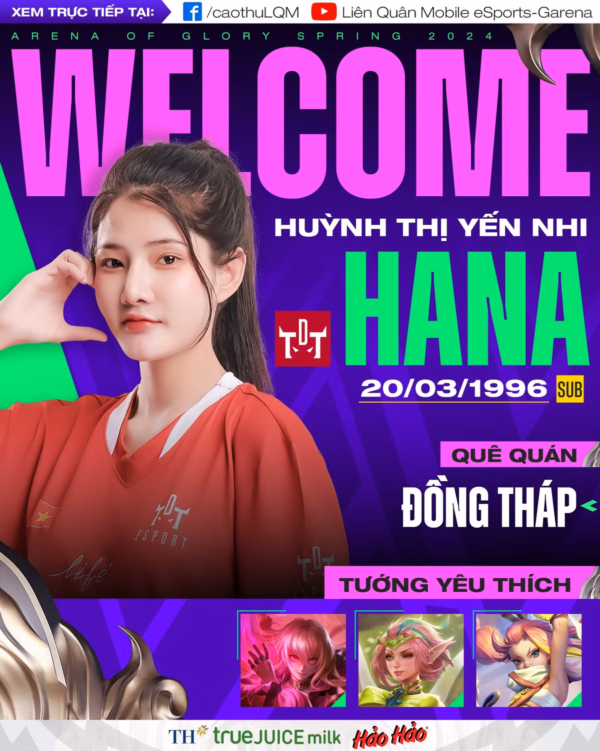 Thông tin nữ tuyển thủ đầu tiên tham gia giải đấu chuyên nghiệp của game Liên quân Mobile - ĐTDV mùa Xuân 2024 đã chính thức được công bố đã khiến nhiều fan sục sôi. Cái tên này chính là Huỳnh Thị Yến Nhi (Hana), thuộc đội tuyển TDT Esports.