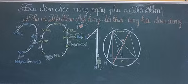 Tấm bảng chào mừng ngày 20/10 gây "bão" CĐM của các bạn học sinh lớp chuyên Hoá.