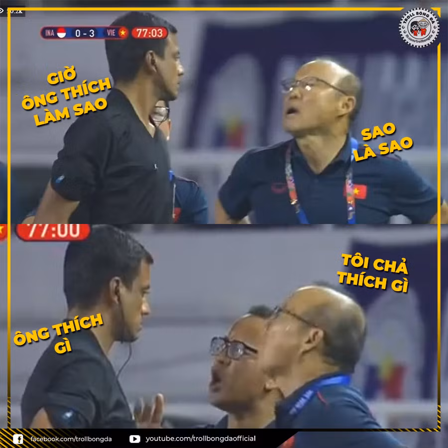 Sau khi nhận thẻ đỏ, HLV Park Hang-seo thậm chí đã đứng lại để "cà khịa" trọng tài khiến ban huấn luyện hốt hoảng. Thế nhưng đây lại là những hình ảnh cực ấn tượng và khắc sâu vào tâm trí người hâm mộ về một vị HLV hết mình vì học trò.