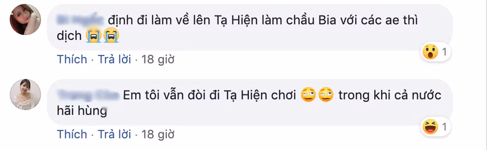 "Không dám đi đâu chơi mà cũng không có nơi nào để chơi luôn. Tạ Hiện còn thế này thì làm gì còn chỗ nào mà đi?", "Tự an ủi bản thân là kinh doanh cả năm rồi nghỉ vài ngày cho khỏe, chẳng mấy khi có dịp. Chứ bình thường không dám nghỉ, tiếc lắm" - Dân mạng tiếc nuối cho biết.