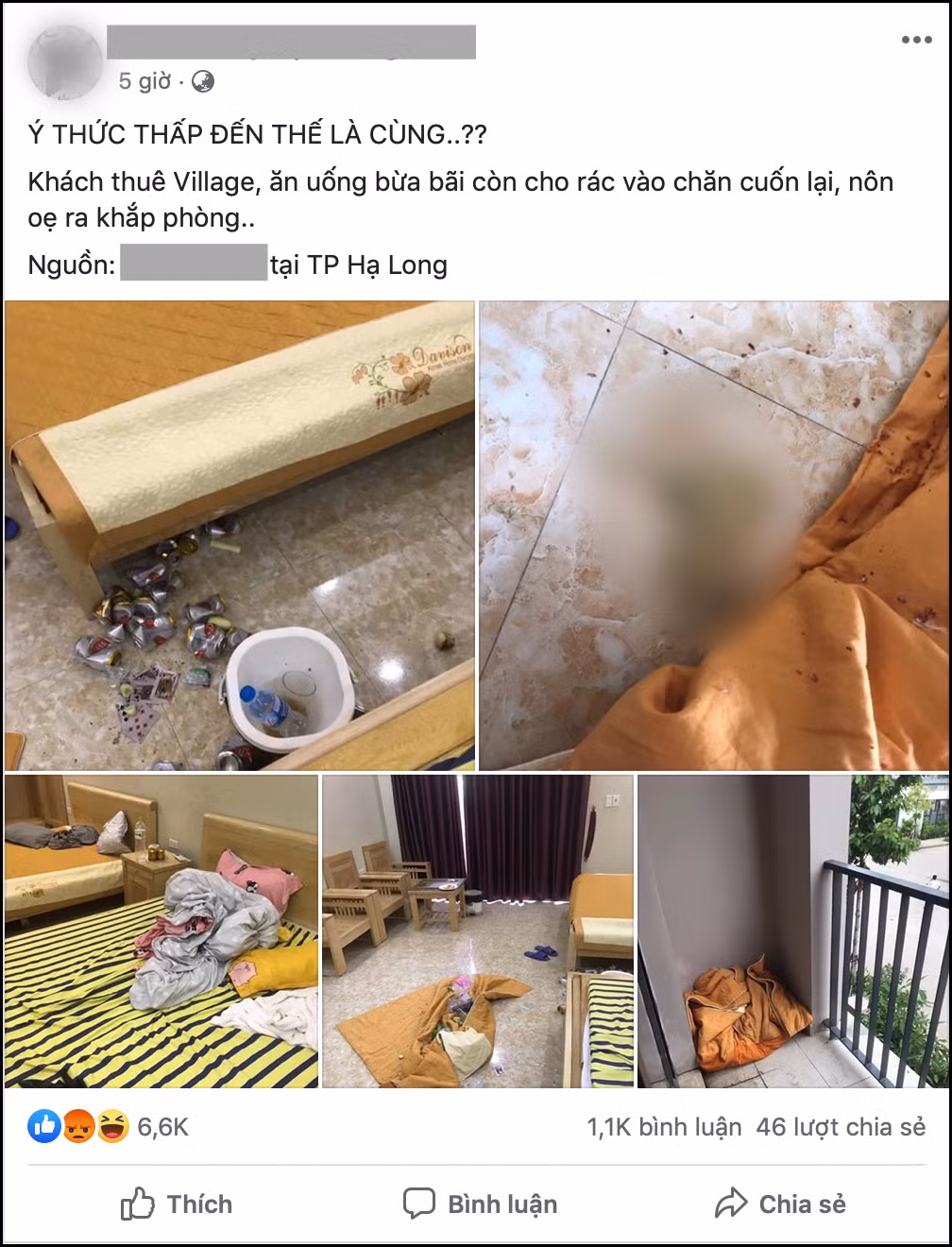 Mới đây, MXH lan truyền những hình ảnh về một căn phòng vô cùng hỗn tạp với các loại rác nằm ngổn ngang từ trên giường, sàn nhà cho tới ngoài ban công. Đi kèm với những bức ảnh bẩn thỉu của căn phòng là dòng trạng thái vô cùng bức xúc của chủ nhân bài viết.(Ảnh: Kí sự đường phố)