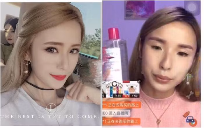 Trong một lần livestream, vì quá mải mê trò chuyện với các fan, cô nàng đã vô tình tắt nhầm filter làm đẹp tự động khiến dân mạng "hú hồn". Nhan sắc của hot girl này thực tế không hề long lanh như trên ảnh: đôi mắt 1 mí hơi híp và xếch, sống mũi thiếu tự nhiên, đôi môi cũng không duyên như trên hình. Sau sự cố này, không ít fan quay lưng lại với cô nàng vì bị tố "sống ảo".