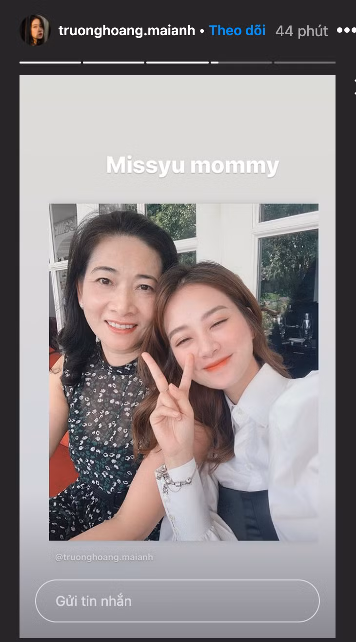 "Cảm ơn mẹ vì đã sinh ra con. Mẹ luôn giữ gìn sức khỏe và hạnh phúc mẹ nhé. Mai Anh yêu mẹ" - hot girl Trương Hoàng Mai Anh thổ lộ tình cảm nhân ngày của mẹ.