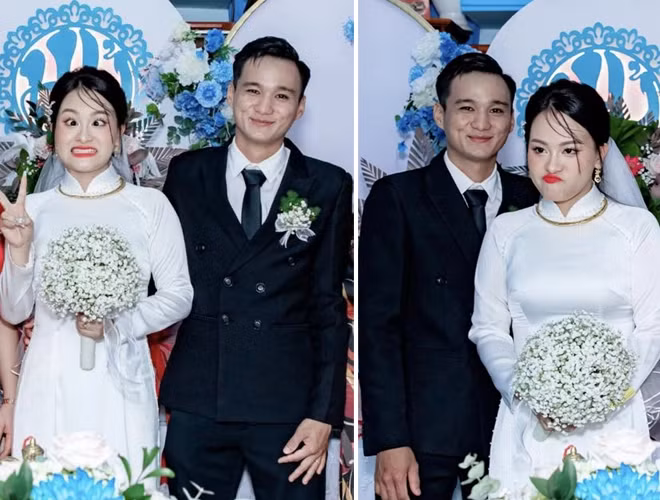 Trái với khuôn mặt rạng rỡ của chú rể và người thân trong gia đình, cô nàng lại có những khoảnh khắc với biểu cảm vô cùng khó đỡ, mỗi một bức ảnh đều là một biểu cảm pha trò của cô.