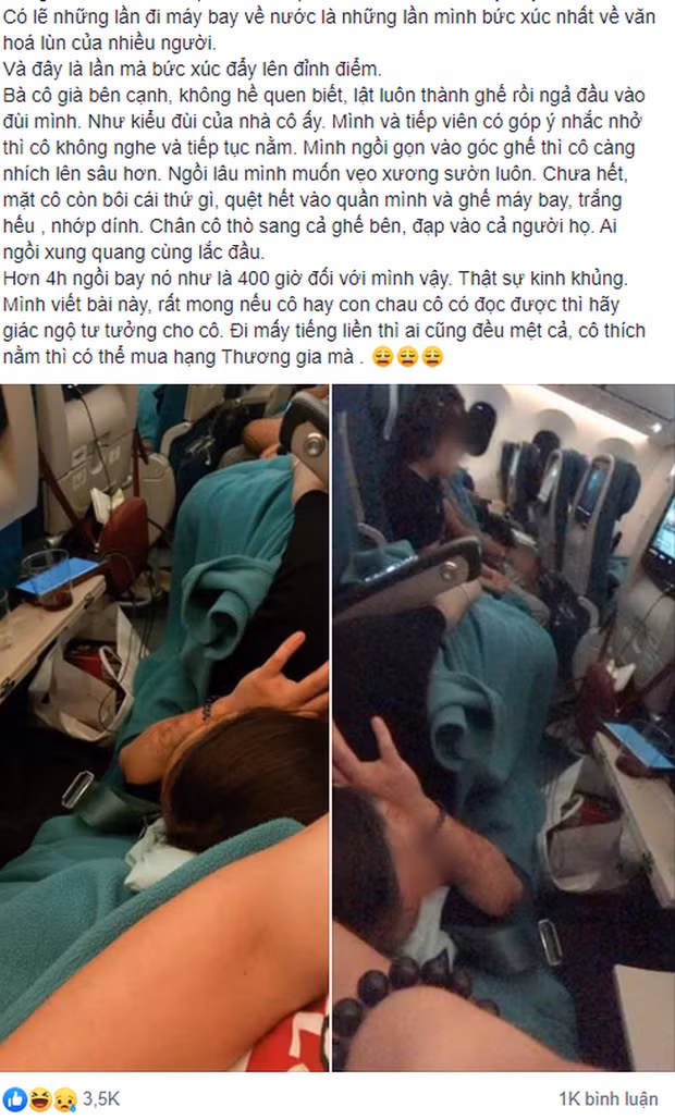 Gần đây, trên các diễn đàn và trang mạng xã hội chia sẻ 1 câu chuyện đầy bức xúc của cô gái khi vô tình ngồi cùng 1 vị khách lạ có hành động thiếu ý thức trên máy bay khiến CĐM xôn xao.