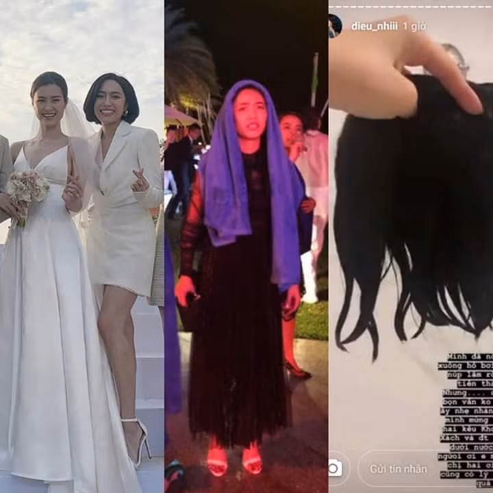Cô gái đen đủi nhất tối qua có lẽ là Diệu Nhi. Cô nàng bị ném xuống hồ bơi làm rơi cả tóc giả phải mang về hong khô trên đèn ngủ để kịp sử dụng lại khi bay về Sài Gòn.