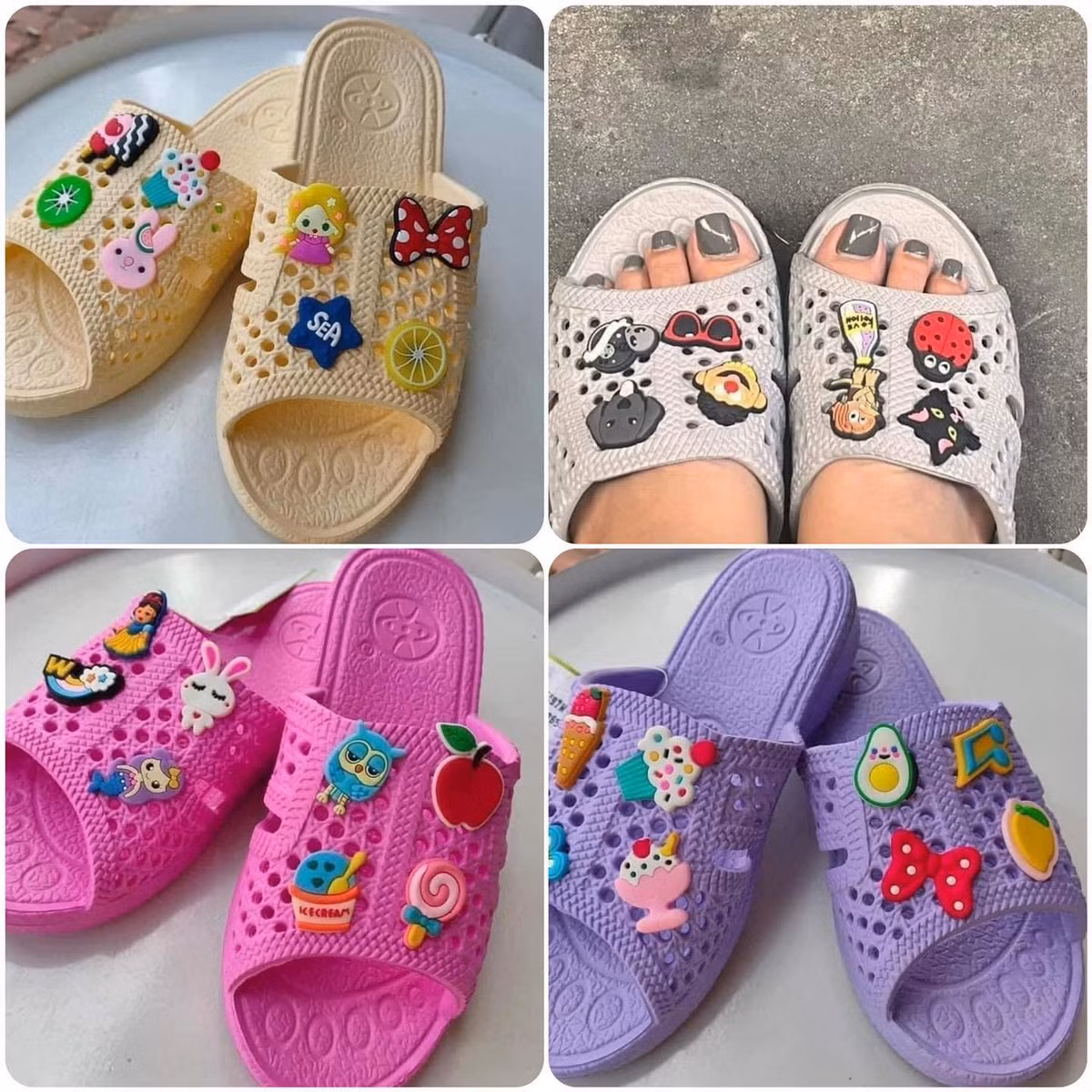 Siêu phẩm dép tổ ong một thời, được gắn thêm "topping" là các sticker đáng yêu.