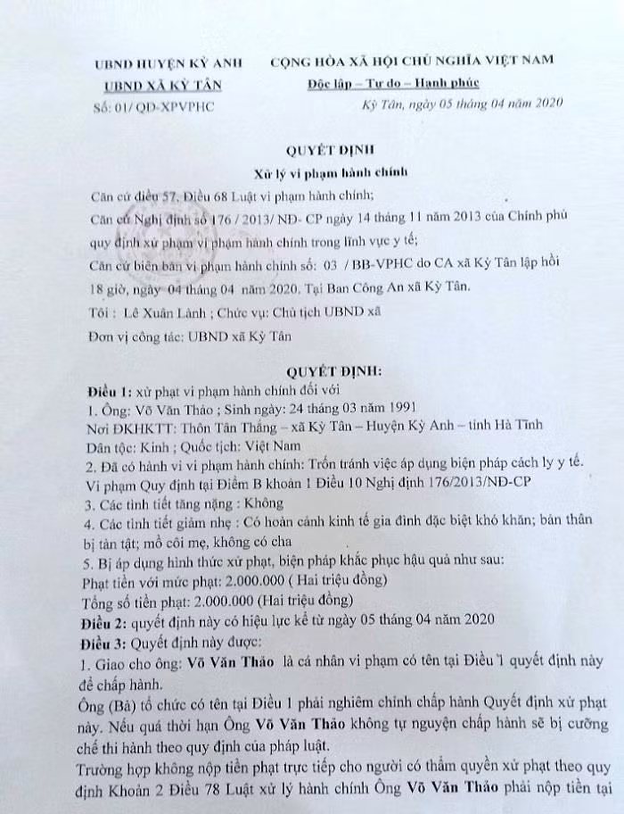 Tron cach ly di vieng bo ban gai mat, nam thanh nien bi phat 2 trieu dong