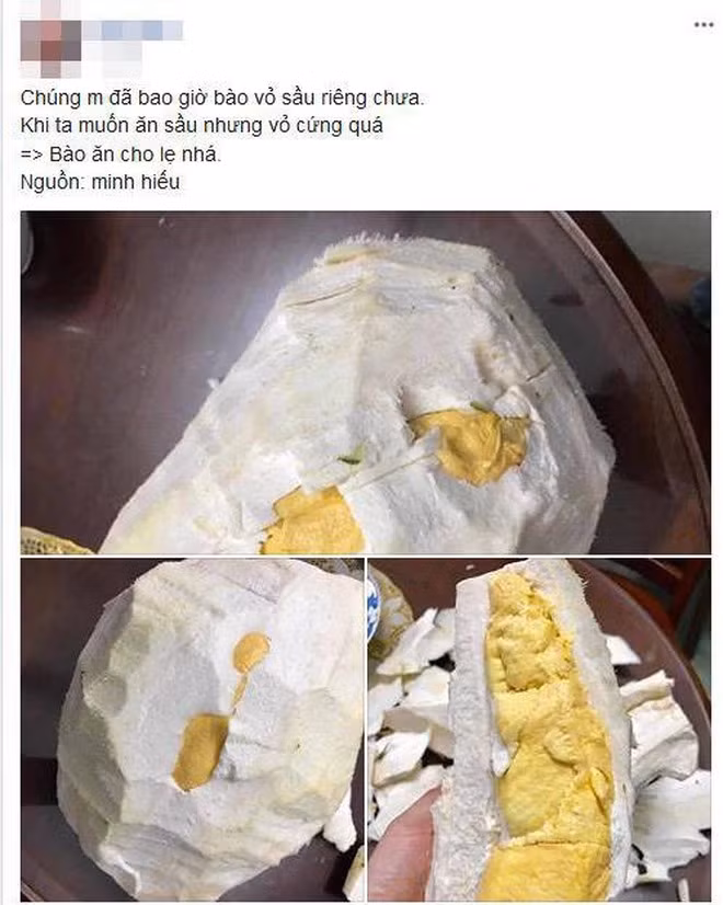 Khi muốn ăn sầu nhưng vỏ cứng quá thì...bào luôn vỏ.