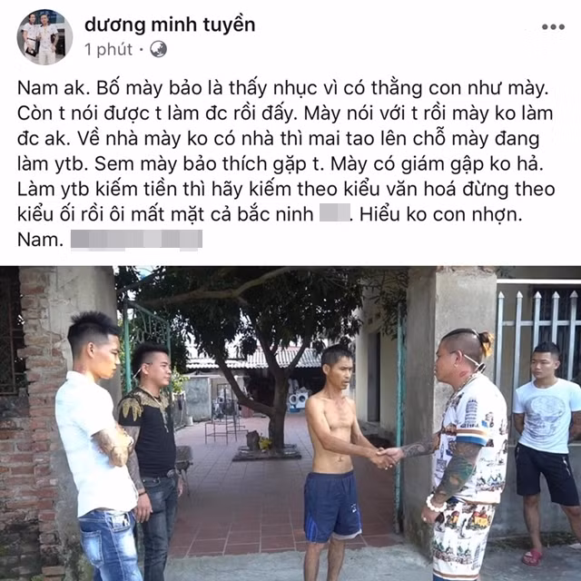 Sau khi có được địa chỉ, Dương Minh Tuyền kéo các đàn em tìm đến nhà và nói chuyện với bố mẹ của "Thánh ăn chực". Thậm chí, gã giang hồ mạng còn chụp ảnh lại để làm bằng chứng. Một số ý kiến từ cộng đồng mạng cho rằng cả hai nhân vật này đang hợp tác để “đánh bóng” tên tuổi cho nhau.