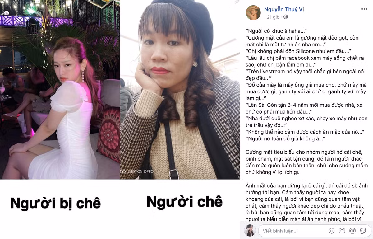 Mới đây, trên trang cá nhân, hot girl Thuý Vi bất ngờ đăng tải hình ảnh một antifan của mình và chia sẻ câu chuyện bản thân bị người này dùng những từ ngữ không mấy hay ho để chê bai, bỡn cợt.