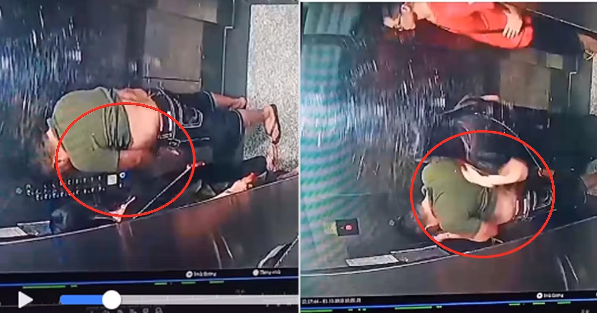 Ngay sau đó thang máy có sự xuất hiện của người thứ 3 bước vào nhưng có vẻ như người chồng vẫn chưa “xả lũ” xong nên mọi thứ vẫn còn nguyên được camera ghi lại.