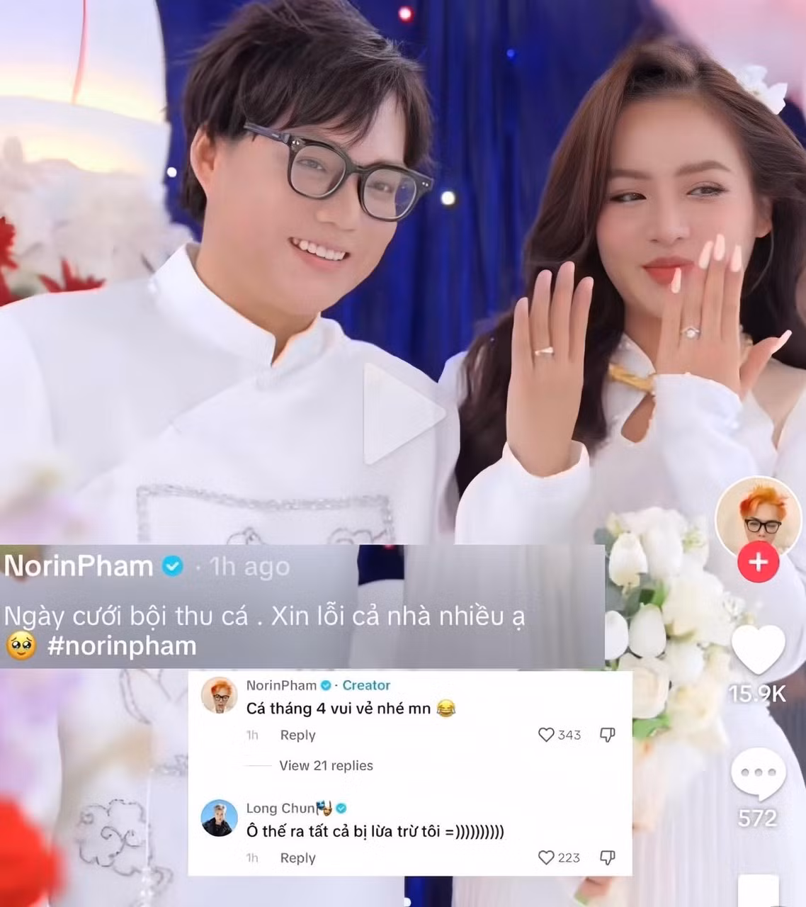 Dưới phần bình luận, nhiều người bạn của Phạm Thoại đã bày tỏ thái độ của mình. Long Chun không cảm thấy bất ngờ mấy: "Ô thế ra tất cả bị lừa trừ tôi", Viên Vibi thì đòi lại tiền vé máy bay: "Trả lại tiền vé máy bay cho t, hành t", Việt Phương Thoa cũng bình luận: "Hên quá cây vàng còn nguyên".
