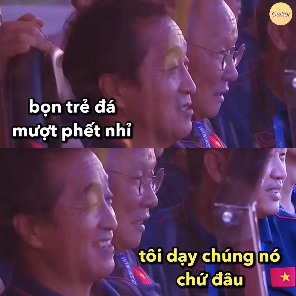 Mặc dù không được công nhận nhưng sút bóng tuyệt đẹp Văn Hậu khiến HLV Park Hang-seo và trợ lý Lee Young Jin mỉm cười mãn nguyện.