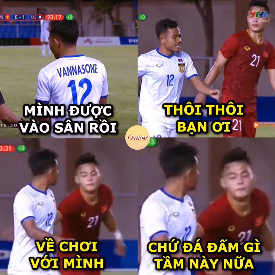 Còn đây là "khuôn mặt đáng thương" của cầu thủ Vannasone vào sân được vài giây thì trận đấu kết thúc. "Ủa thay vào cho vui hay gì?" - Facebooker Y.L hài hước bình luận.