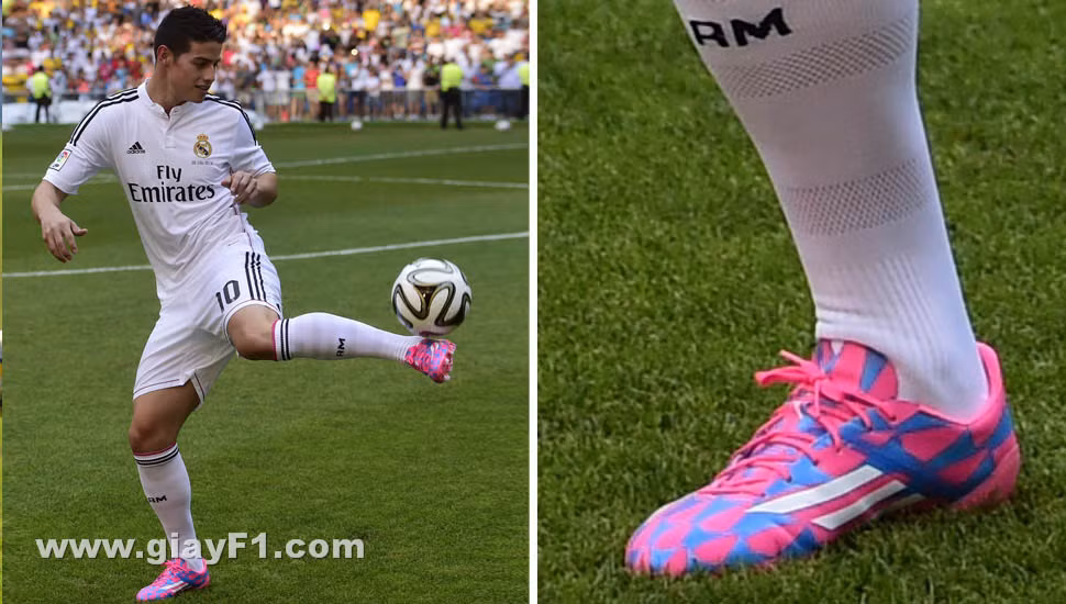 Cùng với sự trình diễn xuất sắc của mình tại Worldcup 2014, Real Madrid ngay lập tức muốn sở hữu ngôi sao trẻ James Rodriguez trong đội hình và họ thật sự đã có được điều đó với số tiền khổng lồ 63 triệu Euro. James ra mắt trong màu áo trắng của đương kim vô địch Champions League với mẫu Adidas Adizero F50 mới nằm trong bộ sưu tập Tribal Pack.