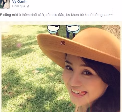 Khi hỏi về cha của đứa bé trong bụng mình, Vy Oanh chỉ chọn cách mỉm cười và cố tình quay qua chuyện khác.