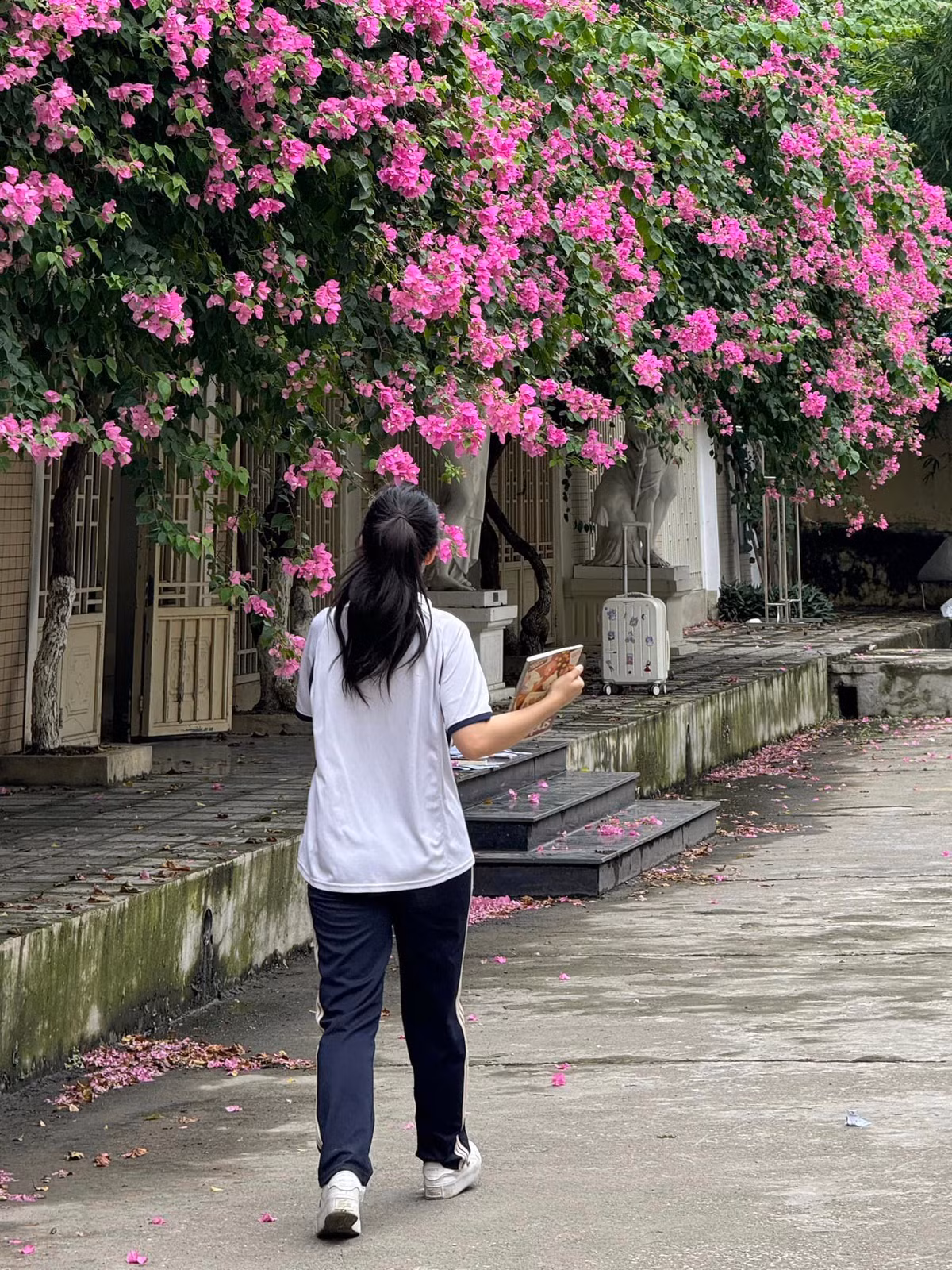 Trong những bức ảnh đăng tải trên trang cá nhân, Lê Bống diện bộ đồng phục thể dục của sinh viên và điểm nhấn chính là nhan sắc tươi tắn của cô nàng.