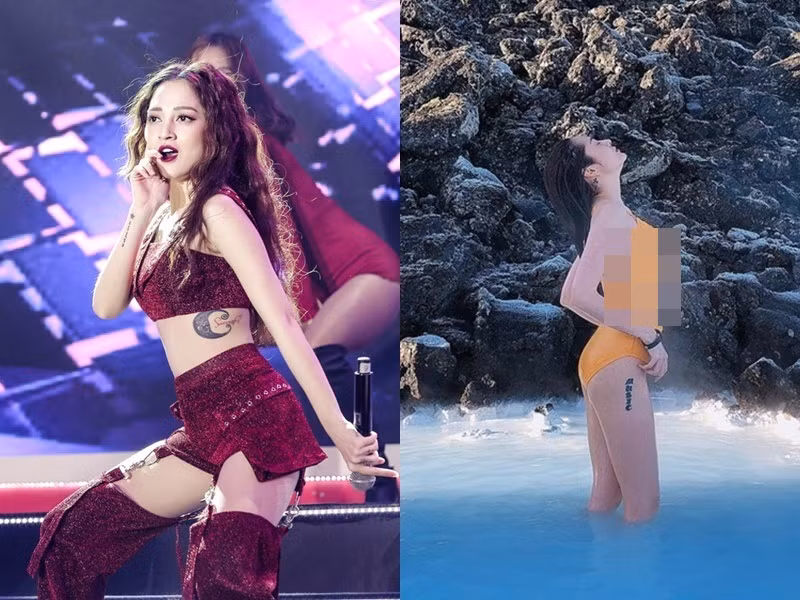 Sao Việt lộ hình xăm ở vị trí "hiểm" khác là ca sỹ Bảo Anh. Không chịu thua đồng nghiệp. Chủ hit "Sống xa anh chẳng dễ dàng" xăm hình ở những vị trí gợi cảm như chân ngực hay dọc đùi phải. Được biết, cô nàng sở hữu đến 6 hình xăm trên cơ thể.