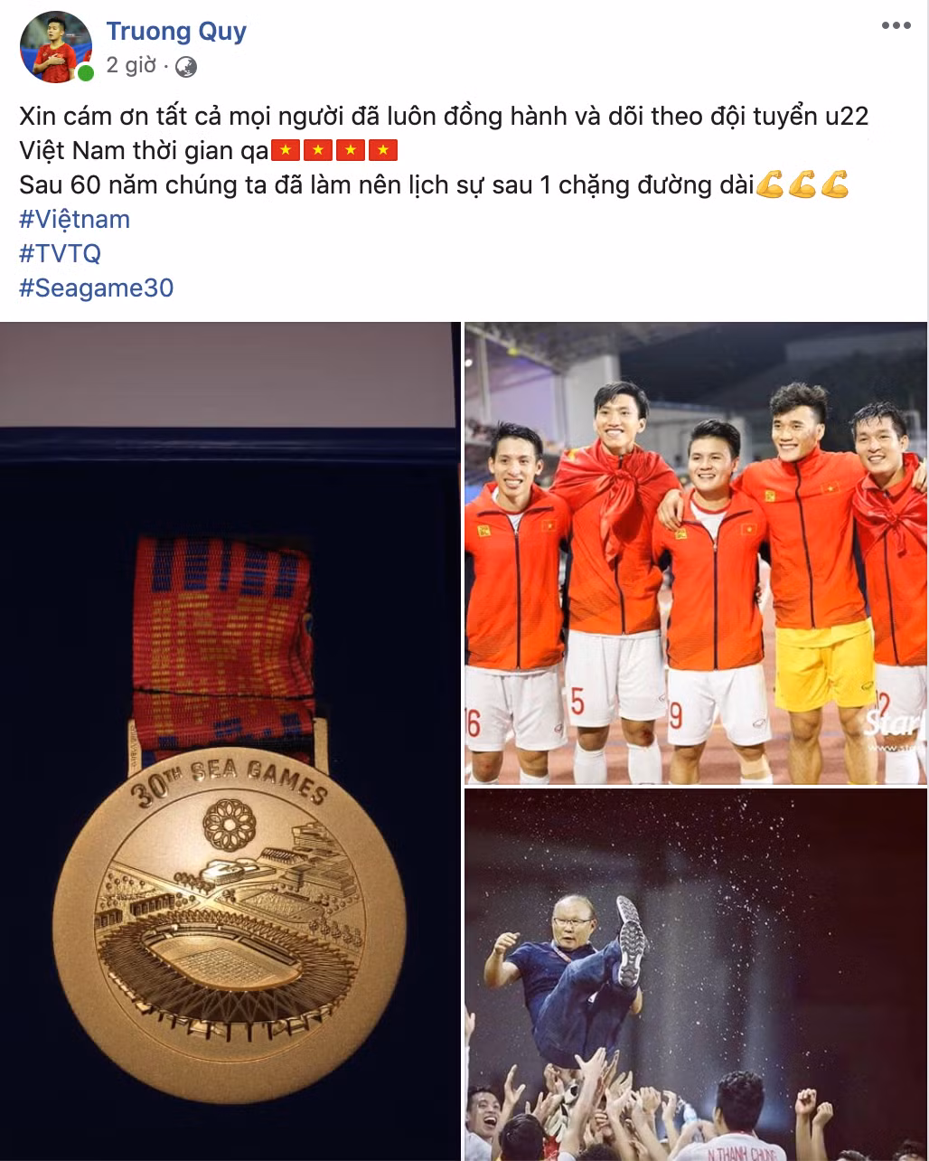 Trương Văn Thái Quý gửi lời cảm ơn sâu sắc tới hàng triệu người Việt đã đồng hành cùng toàn bộ các cầu thủ U22 Việt Nam trong suốt thời gian diễn ra SEA Games 30.