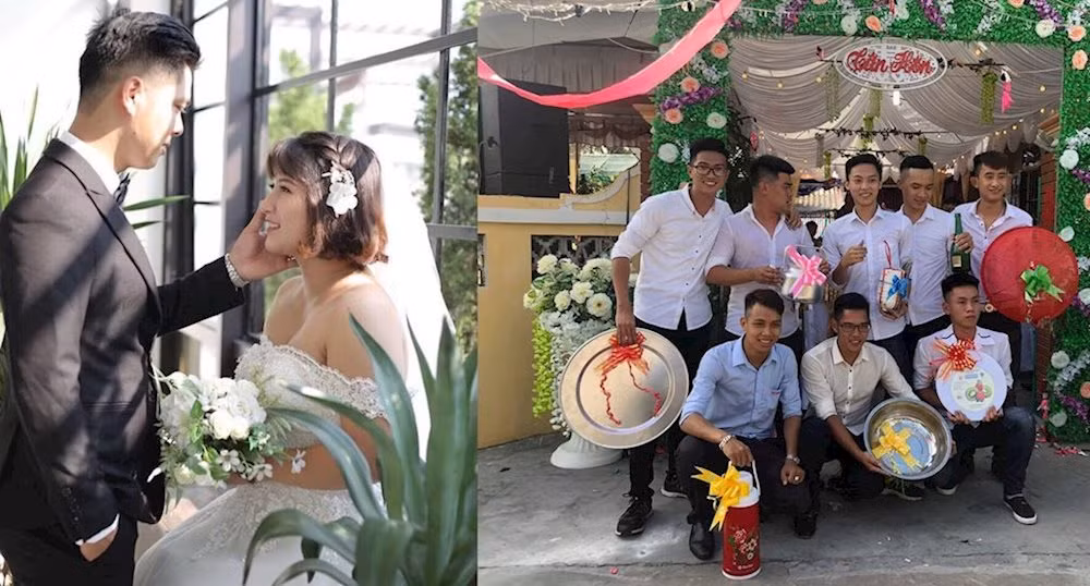 Không chỉ có bánh kem, hội bạn thân luôn nghĩ ra lắm trò "chơi trội" khiến cô dâu chú rể dở khóc dở cười. Ví dụ như thay vì mừng tiền, quà cưới hẳn hoi thì lại tặng toà nồi, xoong, mâm, chậu vô cùng thiết thực.