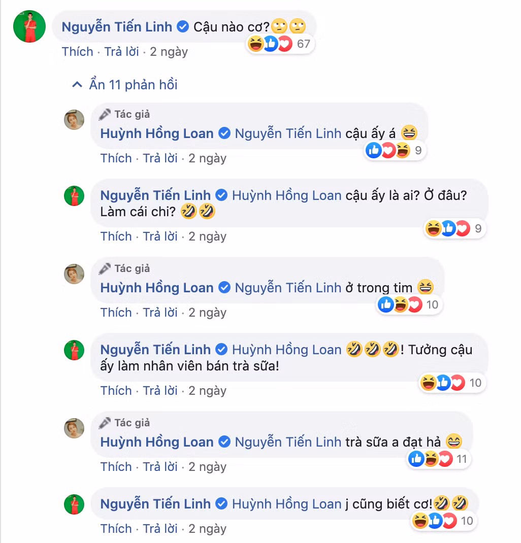 Từ trước Tết Nguyên đán Canh Tý 2020, người hâm mộ đã phát hiện Tiến Linh thường xuyên "thả thính" Huỳnh Hồng Loan trên mạng xã hội. Đáp lại, nữ diễn viên cũng tung hứng cực ăn ý.