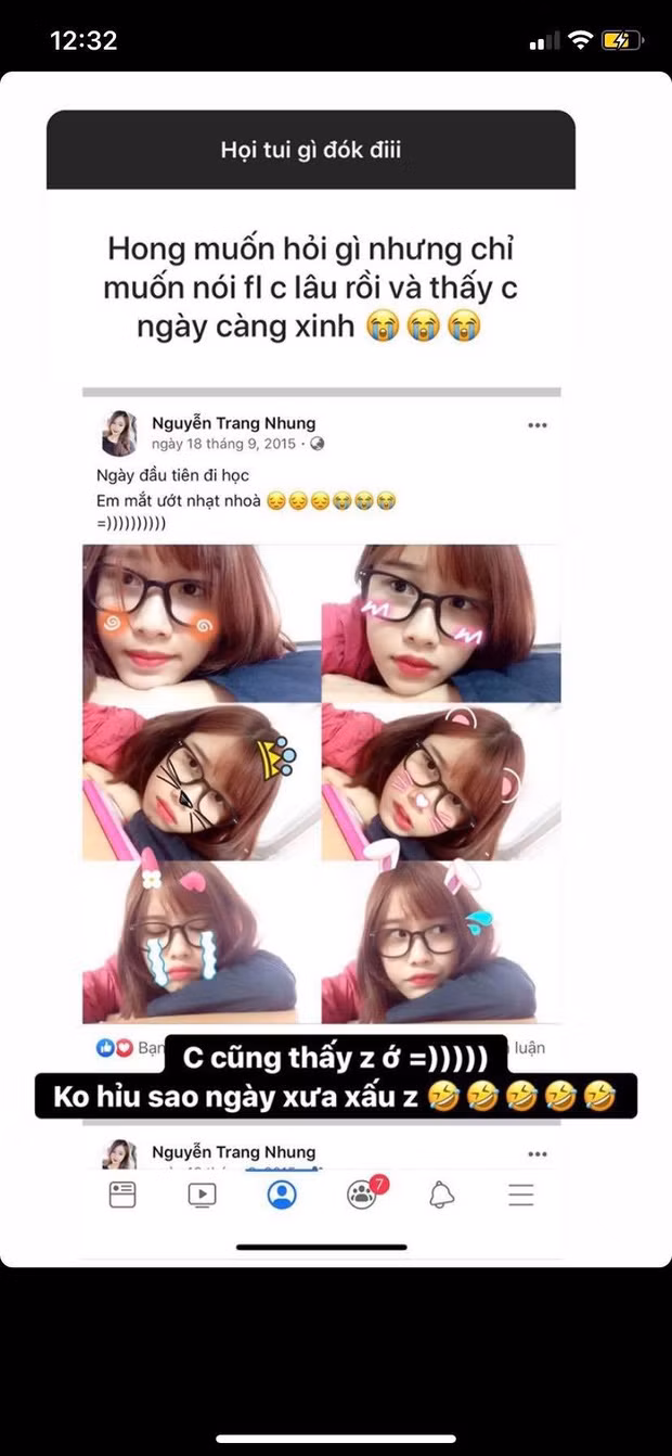 Bên cạnh đó, Trang Nhung cũng không ngần ngại khoe ảnh hồi xưa, khi mà cô vẫn còn "xấu". Tuy nhiên những tấm hình này đã bị cô nàng xoá ngay sau đó.