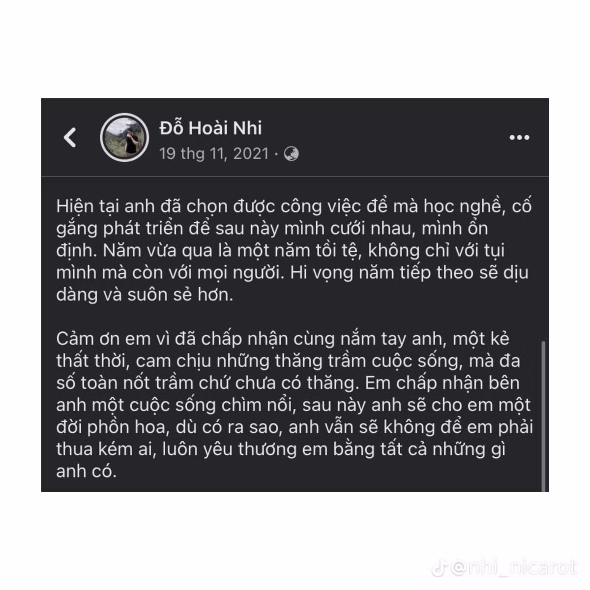 Người bạn trai cảm thấy vô cùng biết ơn bạn gái của mình vì cô đã đồng hành cùng anh.