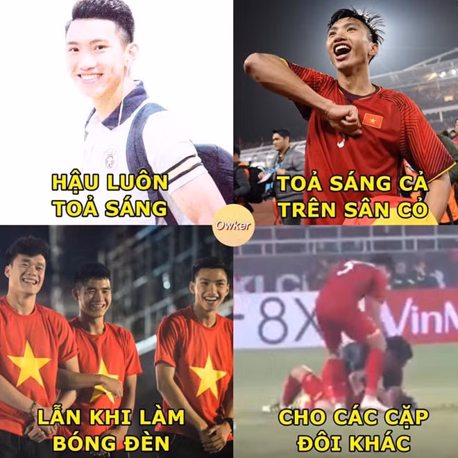 Trái ngược với đàn anh đều có cặp có đôi thì em út Đoàn Văn Hậu lại cực kỳ nổi tiếng với biệt danh "Hậu bóng đèn" vì luôn góp mặt trong những màn thể hiện tình cảm của người khác.