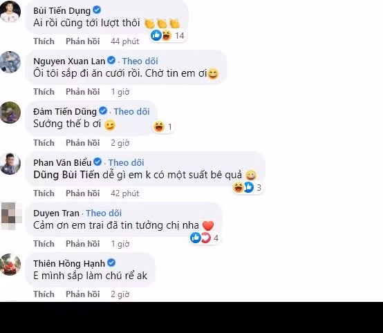 Chia sẻ của Bùi Tiến Dũng lập tức gây bão. Dưới bài viết, em trai thủ môn xứ Thanh - Bùi Tiến Dụng cũng ngầm xác nhận về việc Tiến Dũng sắp lấy vợ. "Ai rồi cũng tới lượt thôi".