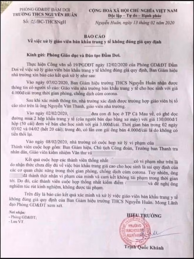 Chuyen bi hai: Thay giao o mien Tay ban 20 khau trang loi 10.000 dong bi ky luat