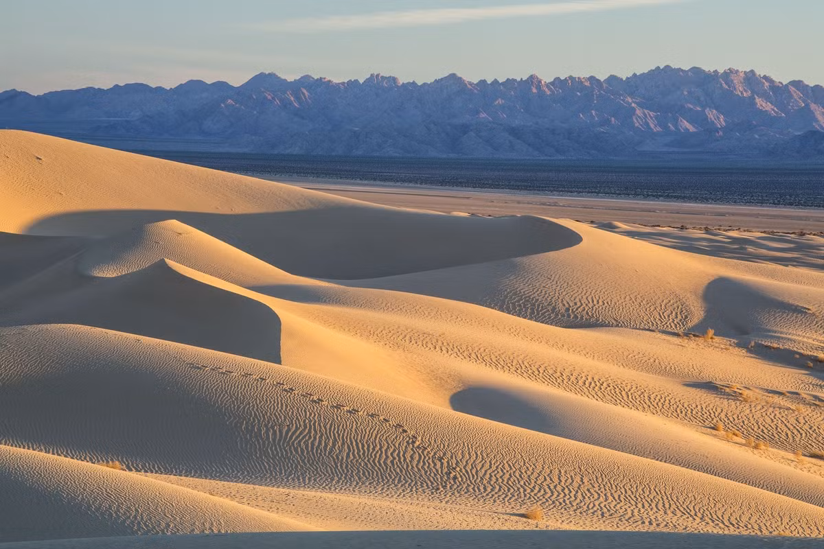 Những cồn cát nhỏ này ở vùng Cadiz Dunes được hình thành do gió bắc đẩy cát ra khỏi hồ khô Cadiz ở Di tích quốc gia Mojave Trails tại California.
