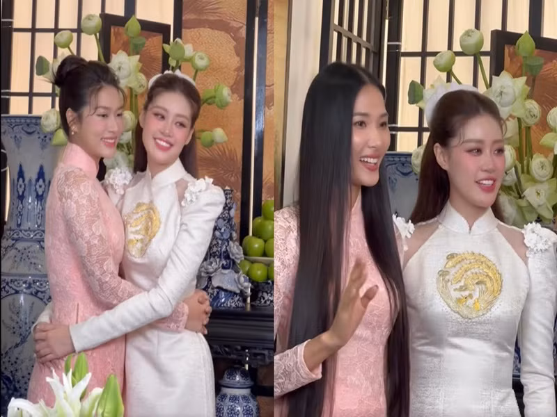 Đoàn Thiên Ân, Hoàng Thùy làm phù dâu cho Khánh Vân. Ảnh: Vietnamnet.