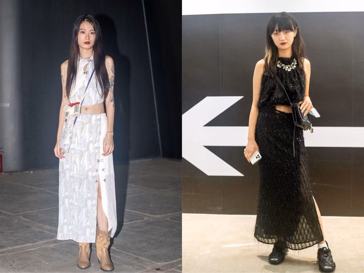 Áo croptop sát nách mix cùng chân váy xẻ vẫn được các quý cô Thượng Hải diện từ mùa đông sang mùa hè. Đây cũng là combo thời trang đem lại vẻ ngoài ấn tượng và gợi cảm.