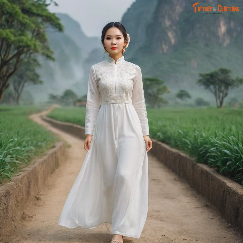 Hoa khôi áo dài thả dáng giữa chốn đồng quê.