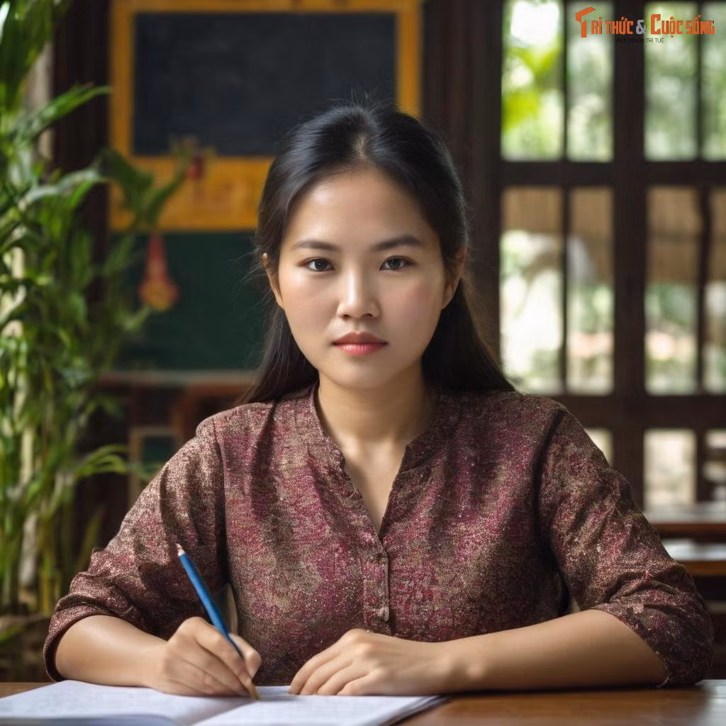 Nữ giáo viên soạn giáo án trước buổi đứng lớp.
