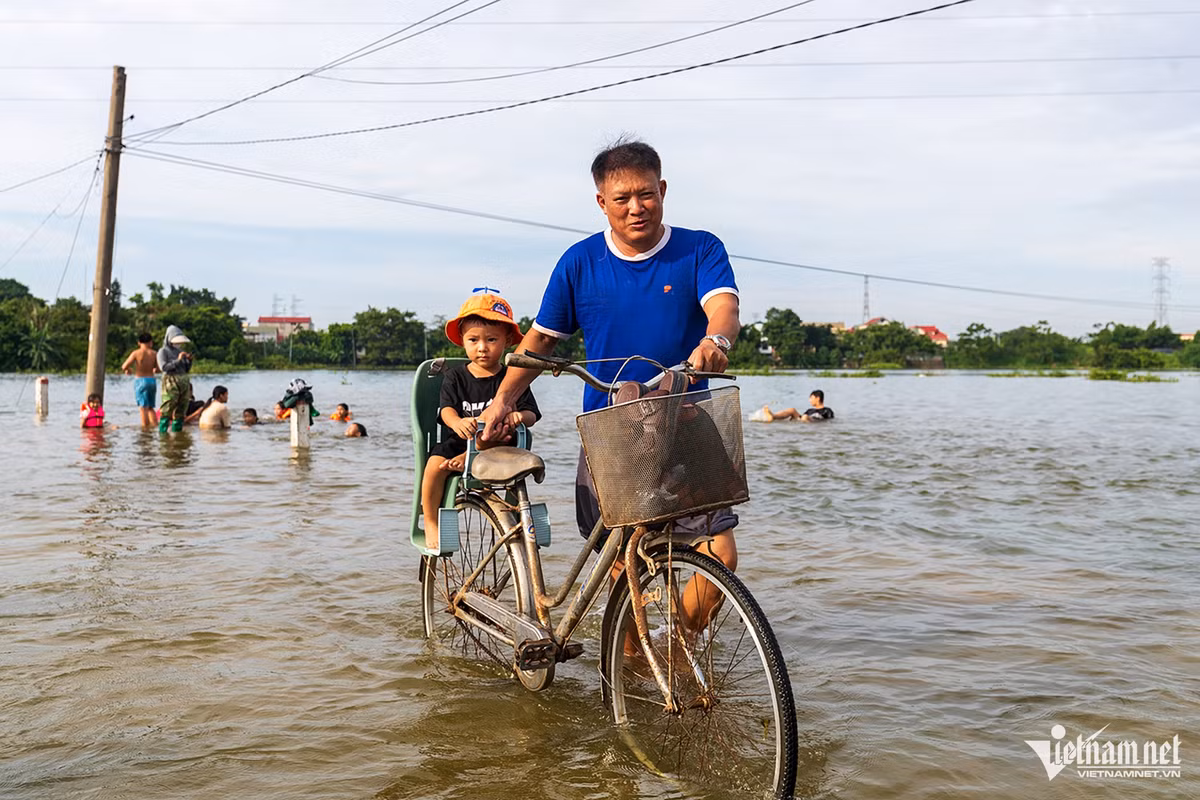 Đường vào xóm Bến Vôi không thể phân biệt được đâu là bờ, đâu là ruộng. Ảnh: Phạm Quốc Dũng 