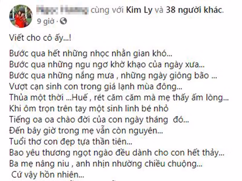 Bà Ngọc Hương - mẹ của Hồ Ngọc Hà viết tặng con gái bài thơ nhân ngày sinh nhật.