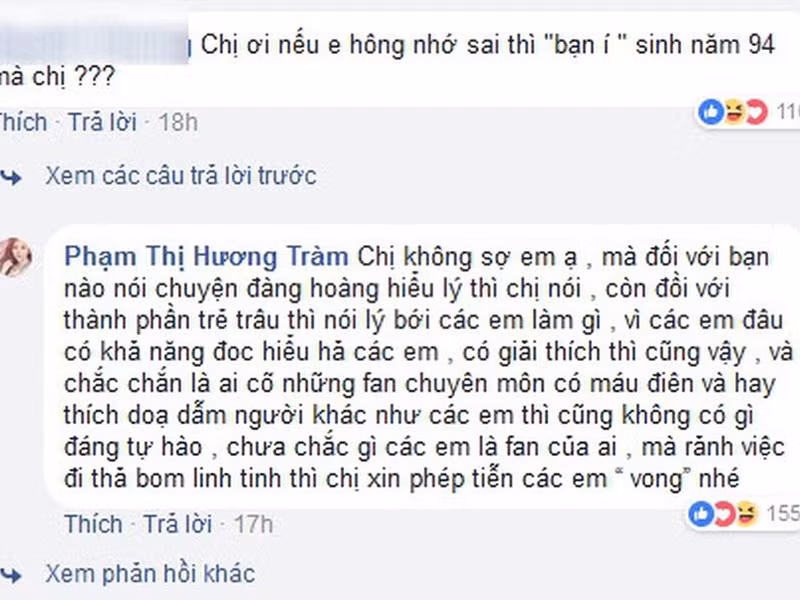 Hương Tràm thường xuyên phải đối mặt với antifan. Mỗi lần bị công kích, nữ ca sĩ chứng tỏ ngày càng trưởng thành qua cách đối đáp điềm đạm với những người không thích mình. Nhiều lần bị antifan hiểu lầm, ném đá Hương Tràm vẫn nhẹ nhàng đáp trả.