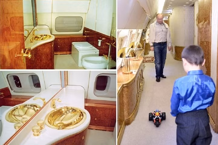  Chuyên cơ của Tổng thống Nga Putin được trang bị toilet có dát vàng bên trong. Đây là một yếu tố khiến phương Tây cho rằng có thể Putin rất giàu.