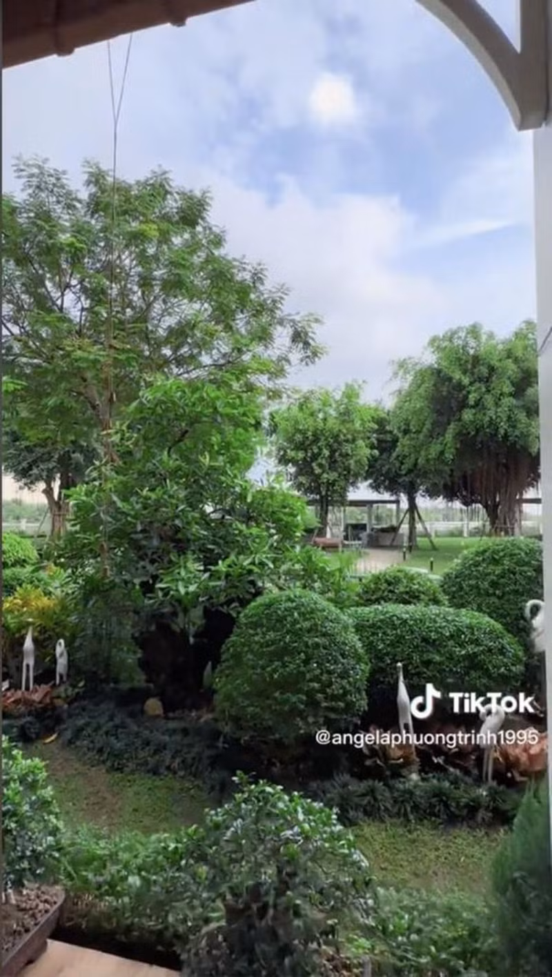 Bao phủ căn nhà là khu vườn rộng rãi với nhiều cây xanh.