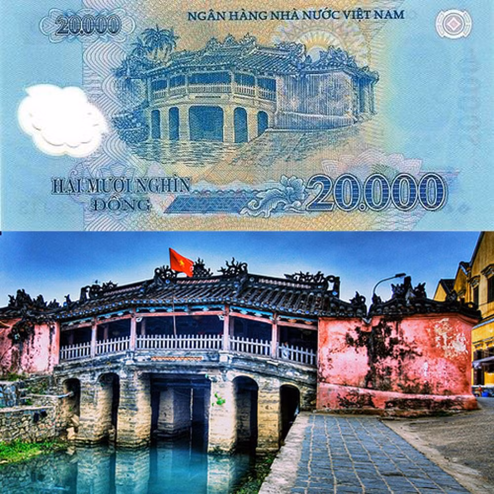 Tờ 20.000 đồng Việt Nam in hình ảnh Chùa Cầu Hội An - cầu nối văn hóa giữa Việt Nam và Nhật Bản từ thế kỷ 17. Ảnh: Internet